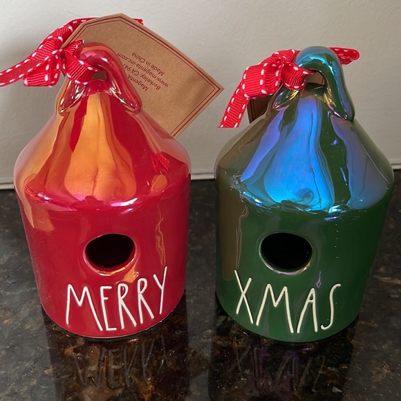 Rae Dunn - NOEL/SANTA/MERRY/XMAS - iridescent birdhouse set - Picture 3 of 3
